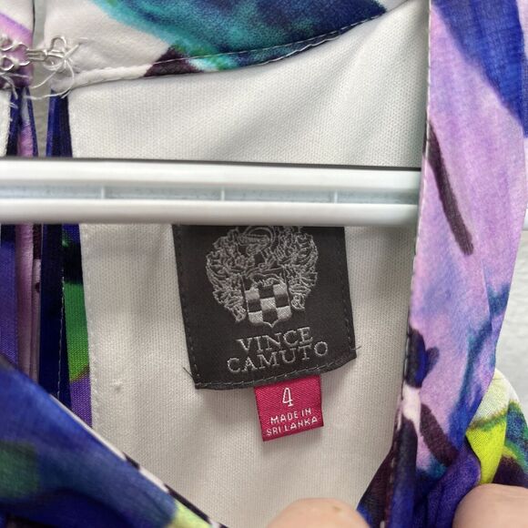 Vince Camuto | White Purple Floral Chiffon Overlay Sleeveless Hi Low Dress Sz 4 - Picture 5 of 7